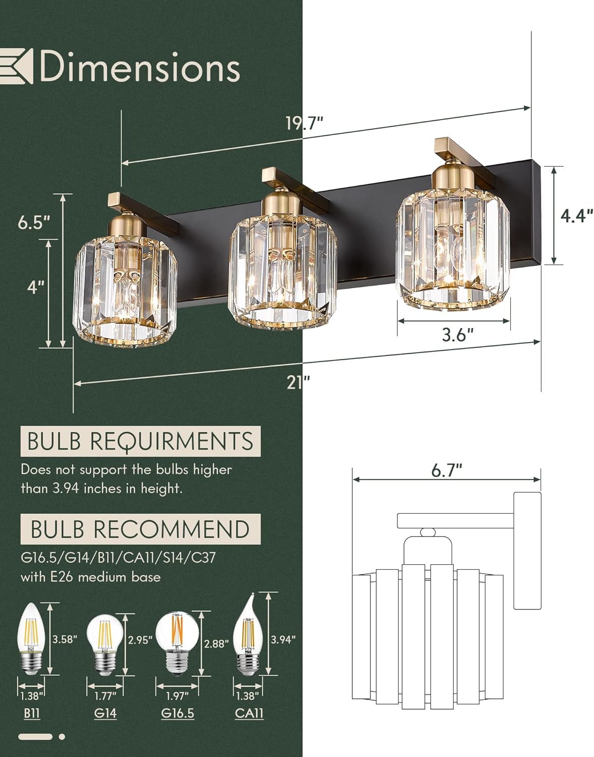 3-Light Crystal Vanity Light with Polished Gold Finish N8066