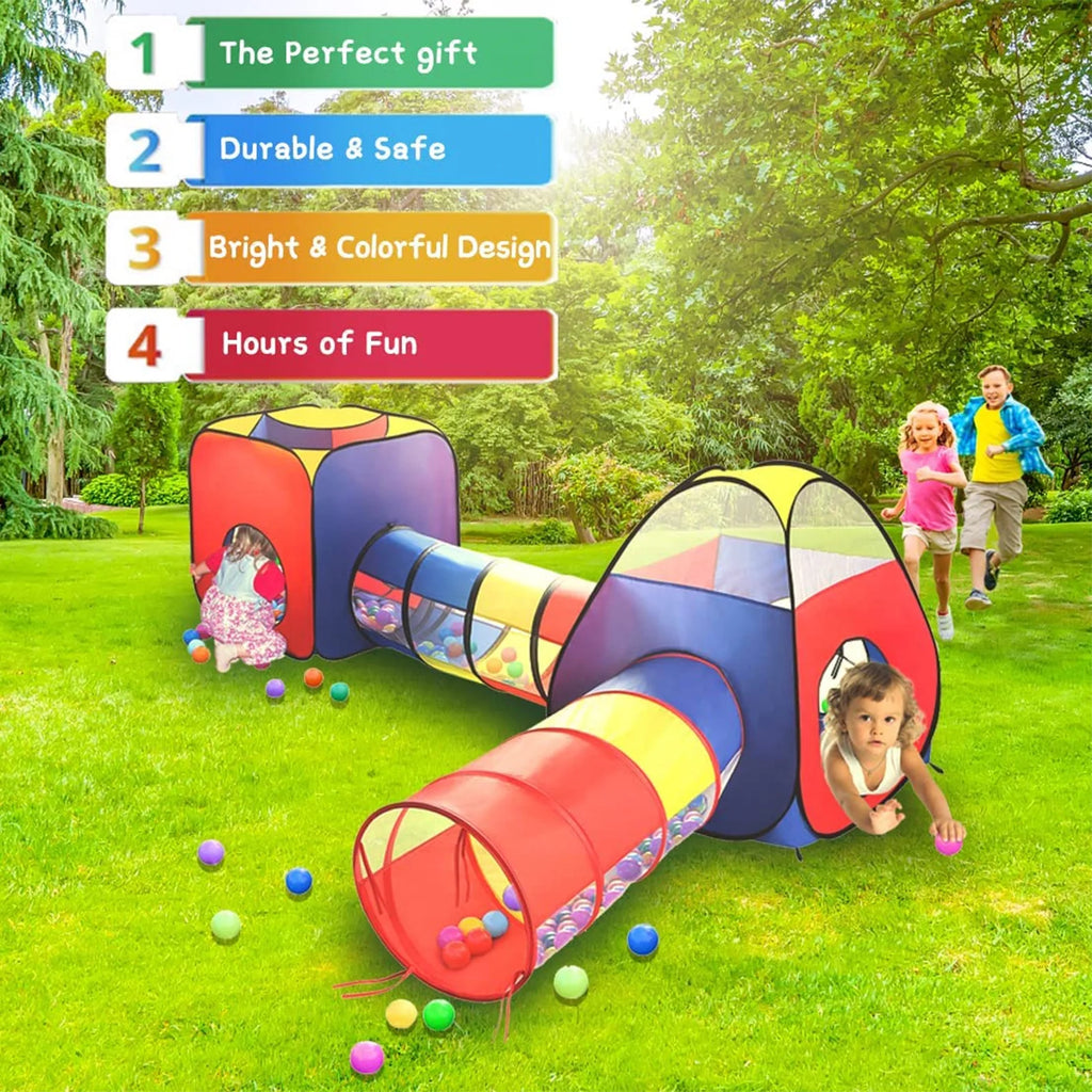 4 in 1 Kids Play Tent and Tunnels, Pop Up Ball Pit, 2 Tents + 2 Crawl Tunnels Playhouse Tent Set I9006