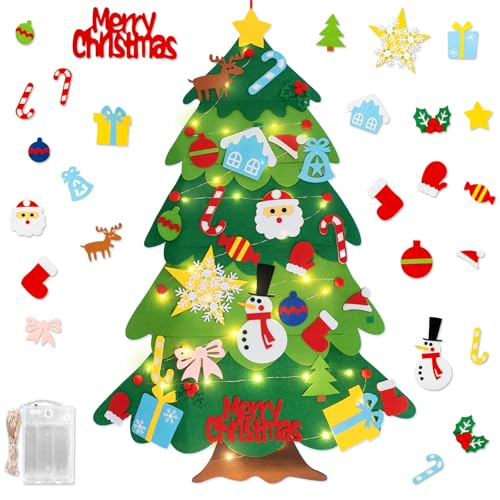 3.3FT Felt Christmas Tree with 32 Ornaments and String Lights X10367