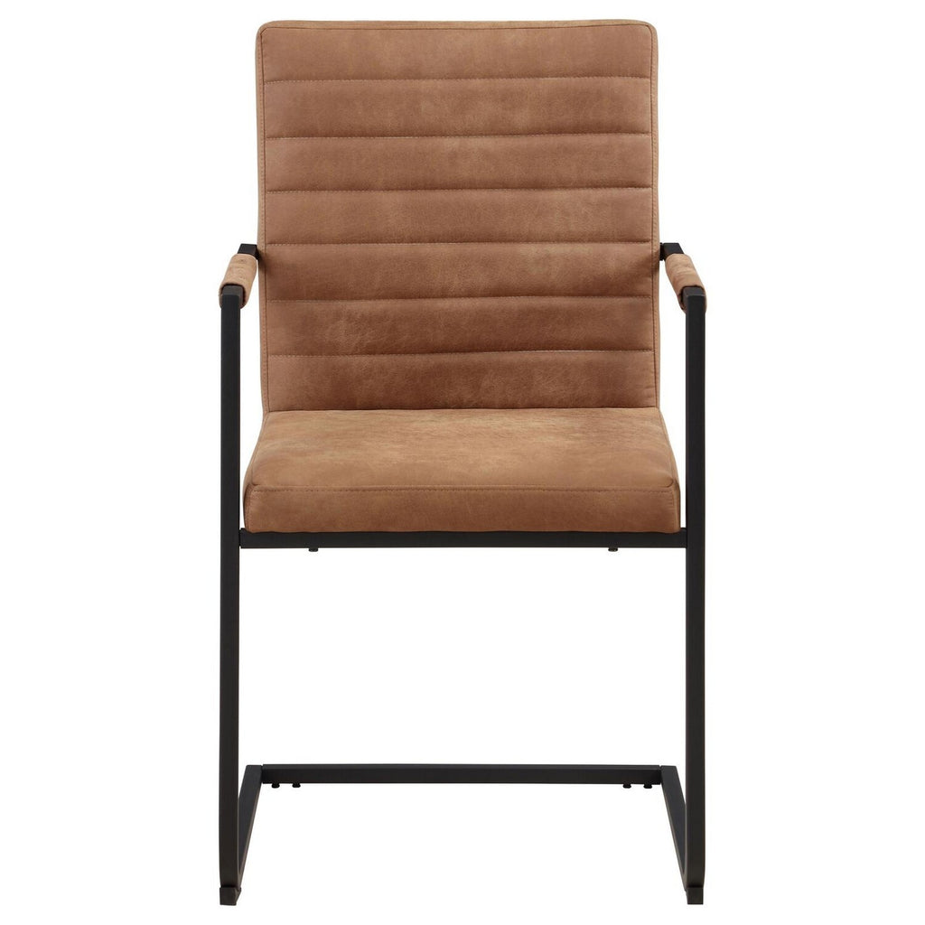 Vegan Leather Armchair with Cantilever Base, Brown & Black, Set of 2 N780307