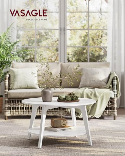Round Coffee Table, 2 Tier, 31.5 x 17.7 Inches, Honey Brown Q5080
