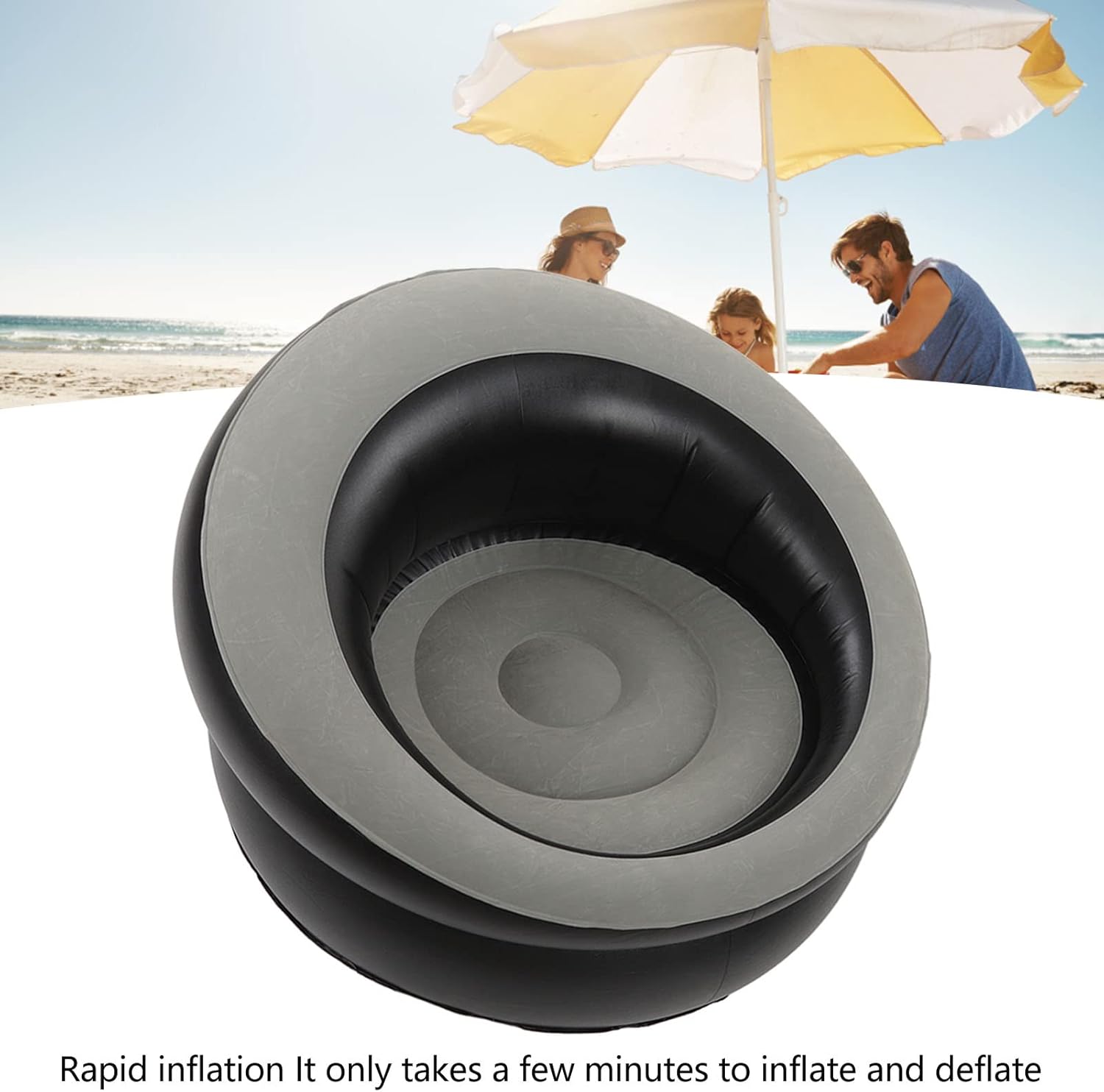 Inflatable Leisure Sofa Flocking Couch Air Chaise Lounge Grey L3633