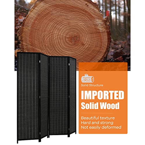 Black 4 Panel Bamboo Room Divider Q725247