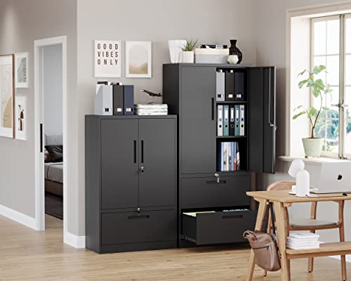 Black Metal 2 Drawer File Cabinet with Lock J914472