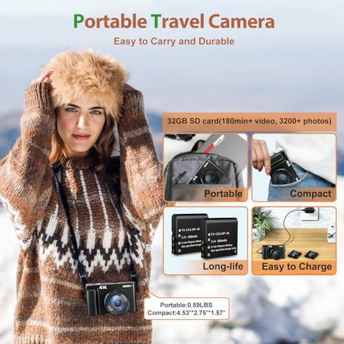 48MP 4K Digital Camera with 3'' 180° Flip Screen 16X Zoom N2723
