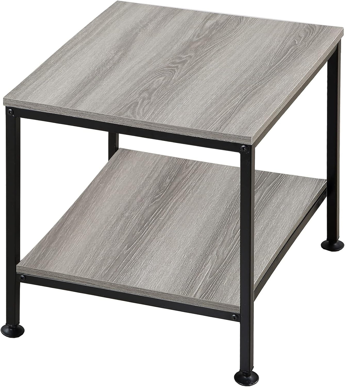 20 Inch 2 Tiers Square End Table with Metal Frame, Rustic Brown Wood Side Table Z817900