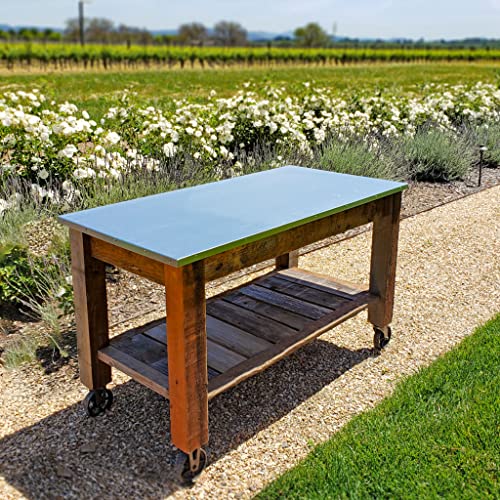 Potting Table Rolling Cart with Cast Iron Wheels Outdoor Garden Work Bench F62988