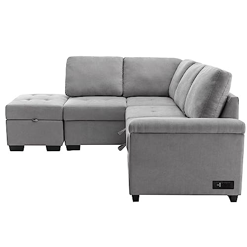 Dark Gray L-Shape Modular Sectional Sofa with Ottoman C251872