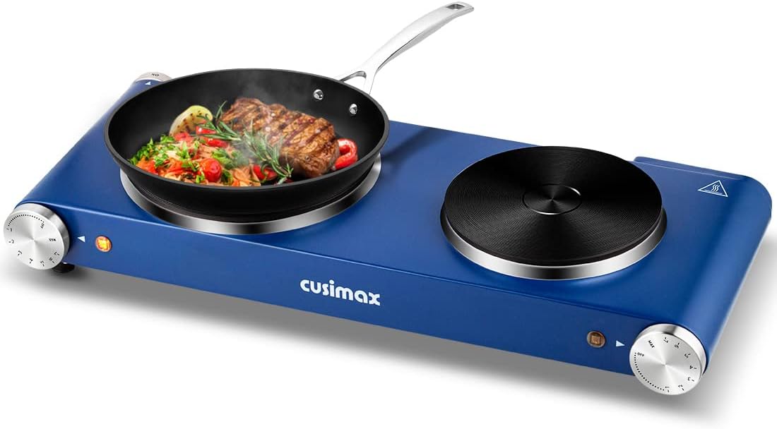 Double Burner Electric Cooktop, 1800W Stainless Steel Cast Iron L915