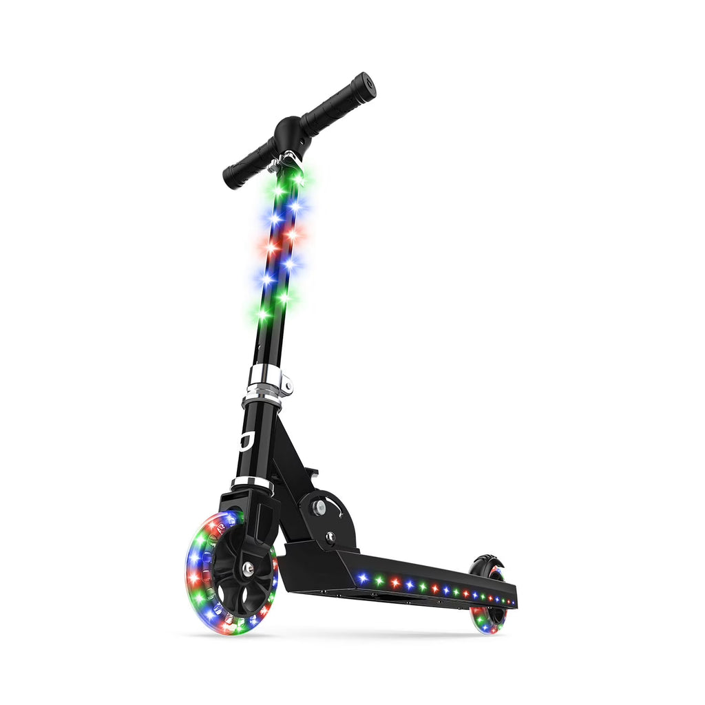 Black Collapsible Kids Kick Scooter with RGB Light Up LEDs F30486