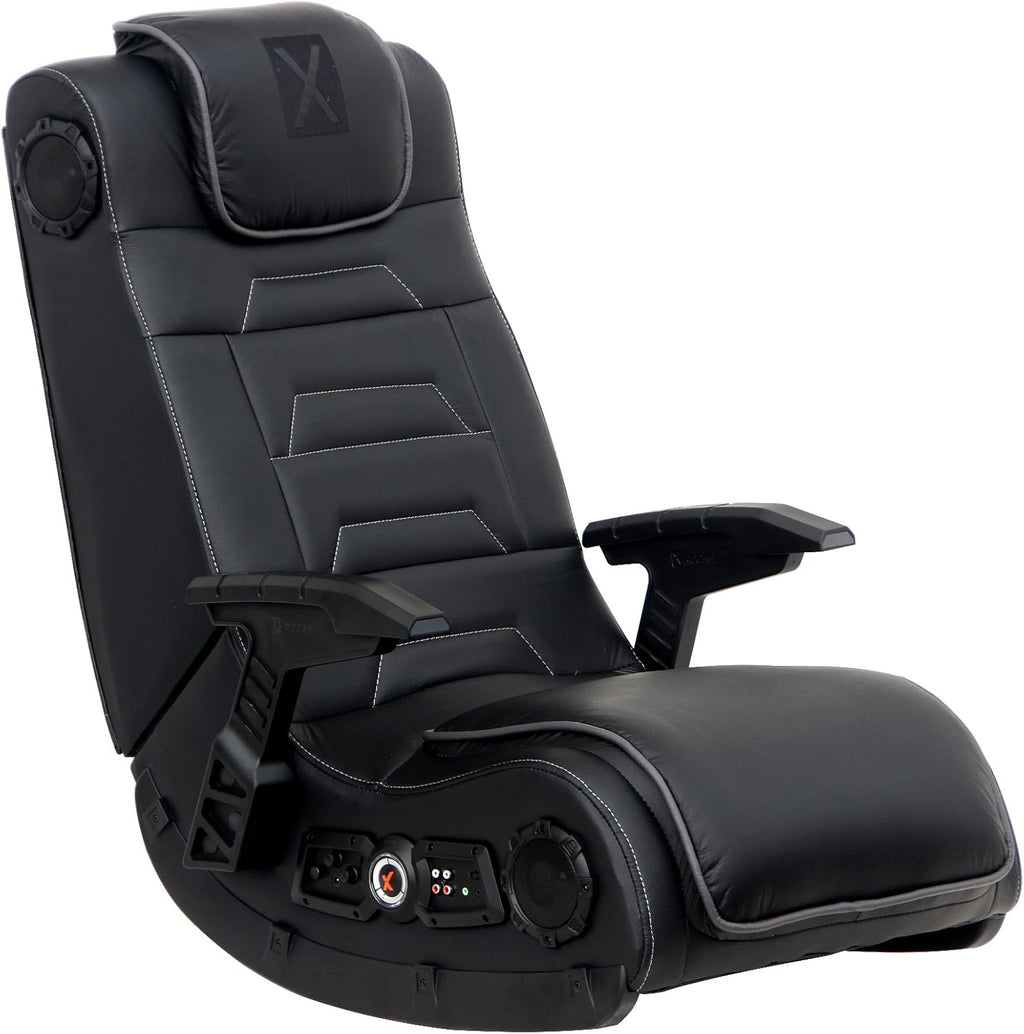 Black Leather Vibrating Floor Gaming Chair with Headrest W4751