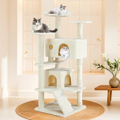 Dark Gray 54 Inches Cat Tree Tower with Scratching Post V752910