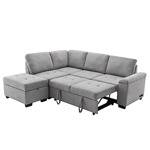 Dark Gray L-Shape Modular Sectional Sofa with Ottoman C251872