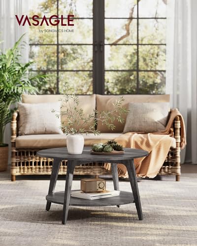 Round Coffee Table, 2 Tier, 31.5 x 17.7 Inches, Honey Brown Q5080