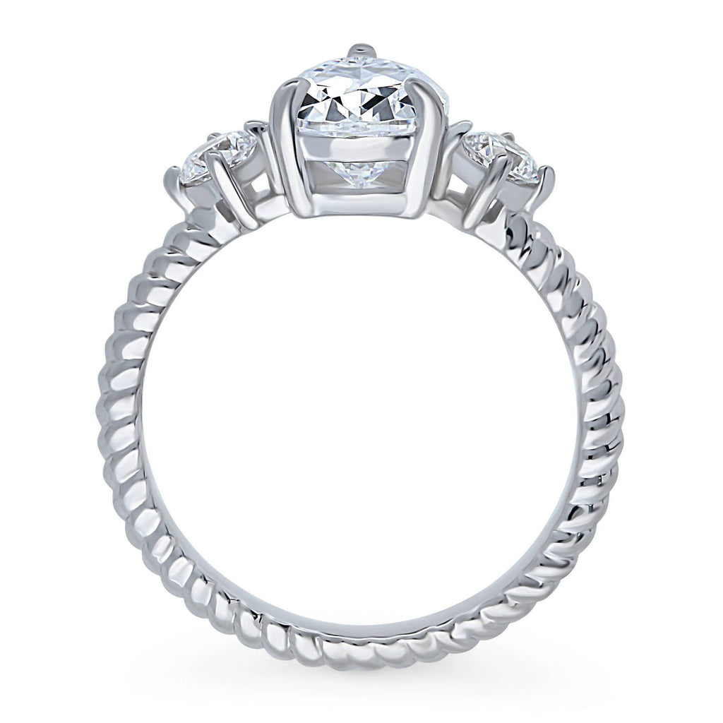 Sterling Silver Pear Cut Cubic Zirconia Woven Ring, Rhodium Plated Size 6 F658