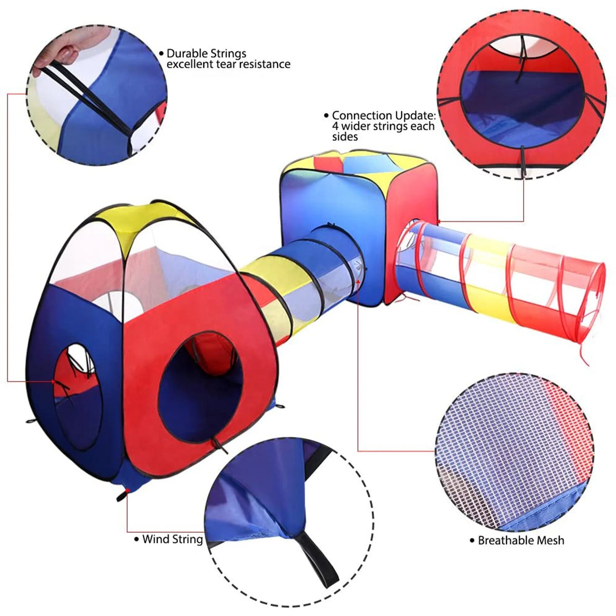 4 in 1 Kids Play Tent and Tunnels, Pop Up Ball Pit, 2 Tents + 2 Crawl Tunnels Playhouse Tent Set I9006