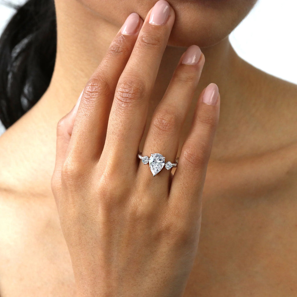 Sterling Silver Pear Cut Cubic Zirconia Woven Ring, Rhodium Plated Size 6 F658