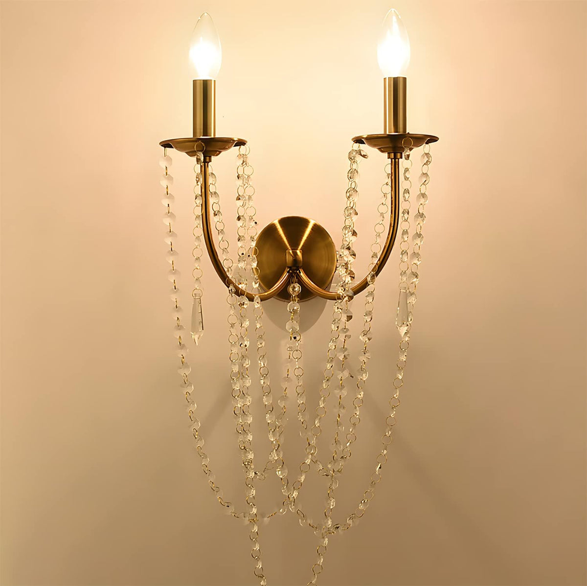 Modern Crystal Bead Wall Sconce 2 Lights Gold Metal Wall Light Fixture D1635