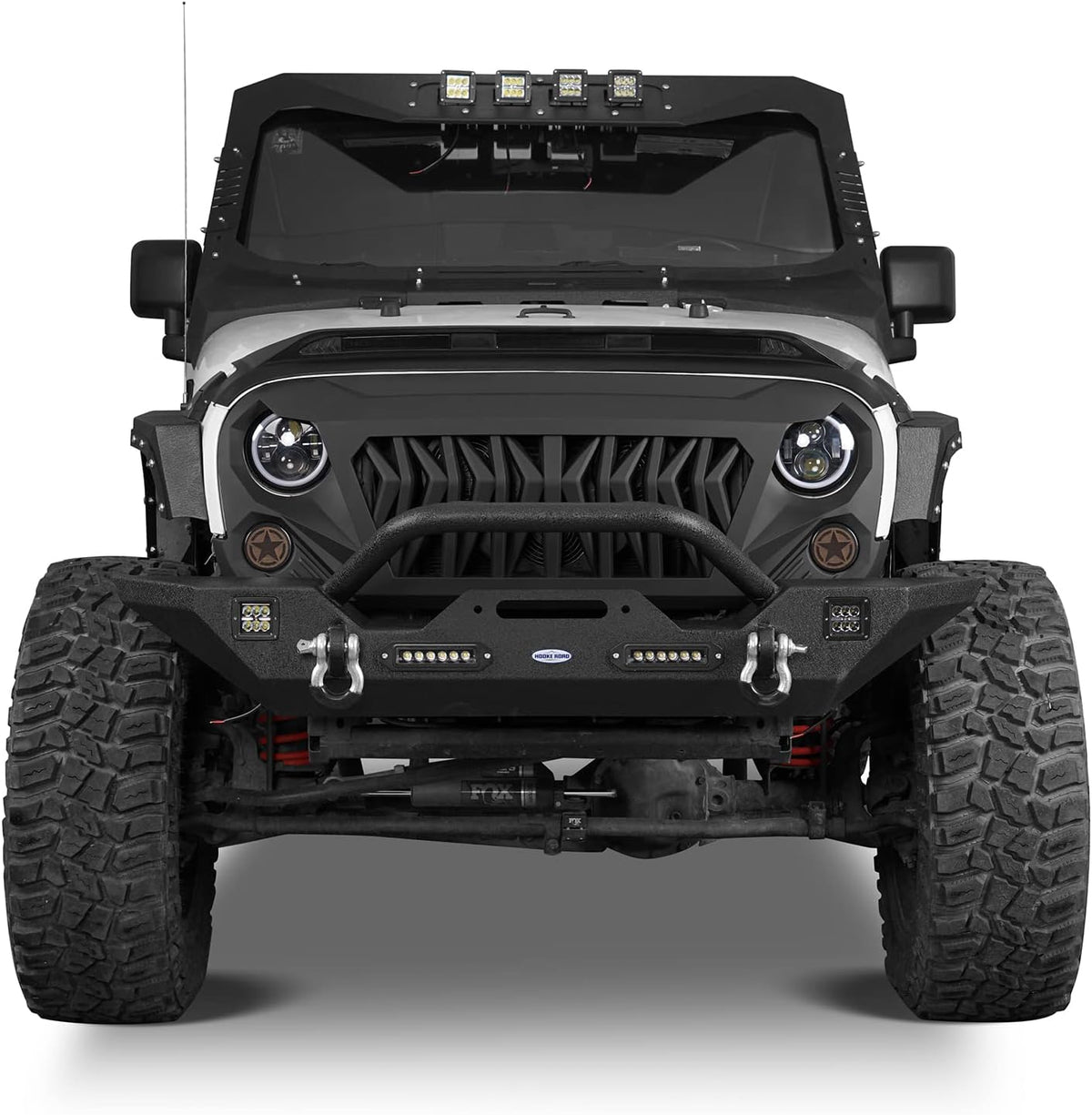 Front & Rear Bumpers Combo with Winch Plate & Spare Tire Carrier & LED Lights & D Rings A689