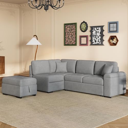 Dark Gray L-Shape Modular Sectional Sofa with Ottoman C251872