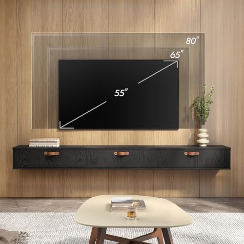 Black 70 inch Wall Mounted Wood TV Stand P66881