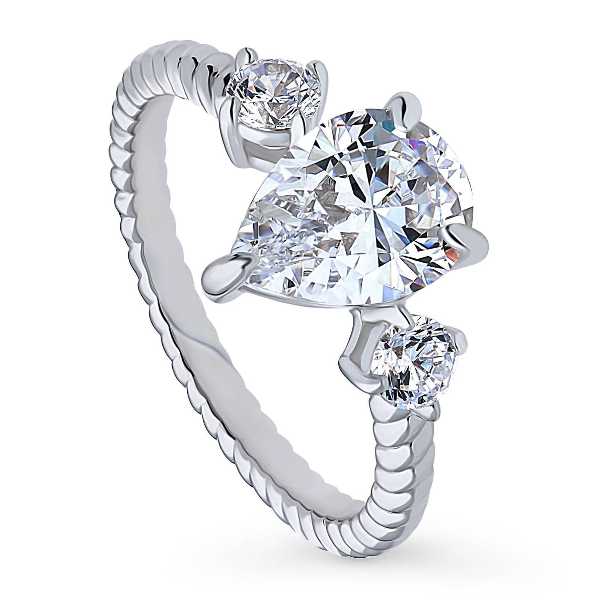 Sterling Silver Pear Cut Cubic Zirconia Woven Ring, Rhodium Plated Size 6 F658
