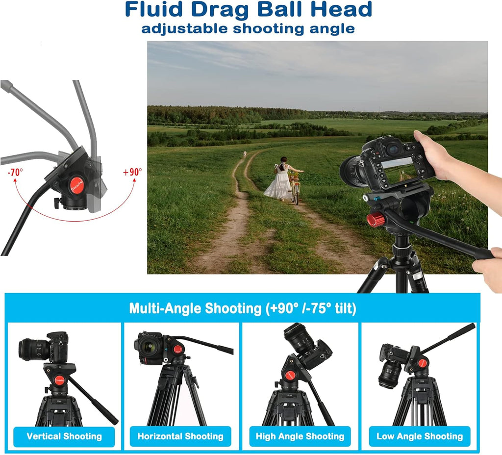 Heavy Duty Video Camera Tripod Fluid Drag Pan Head with 1/4” and 3/8” Screws QR Plate, Max Loading 13.2lbs, Pack of 2 F22319