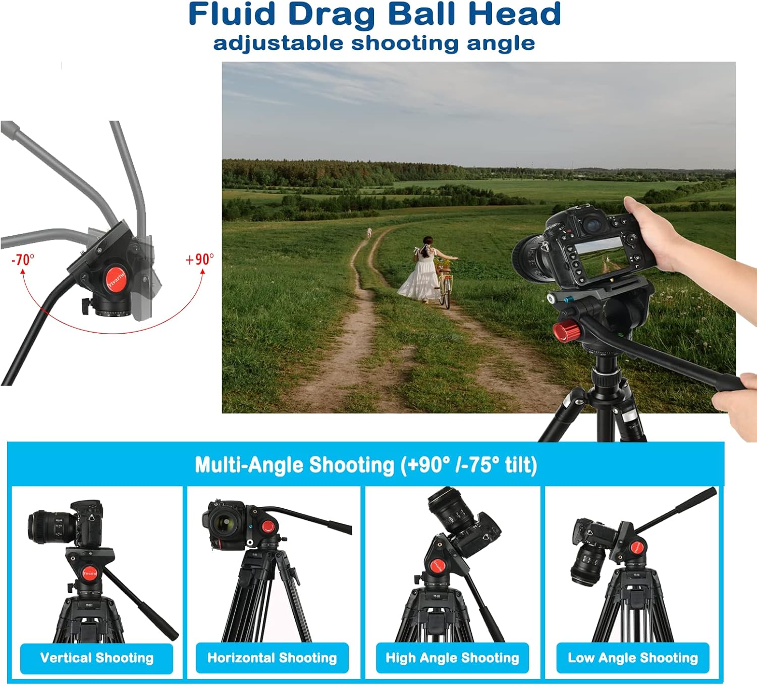 Heavy Duty Video Camera Tripod Fluid Drag Pan Head with 1/4” and 3/8” Screws QR Plate, Max Loading 13.2lbs, Pack of 2 F22319