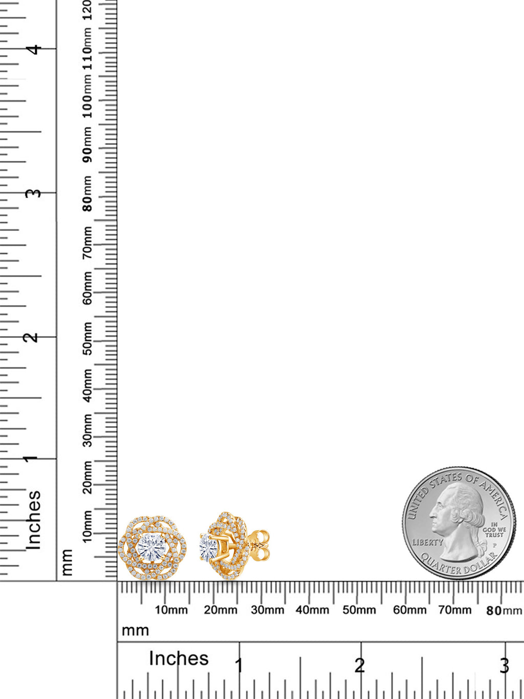 18K Yellow Gold Plated Silver White Moissanite Stud Earrings (2.32 Cttw, Round 6MM) T580448
