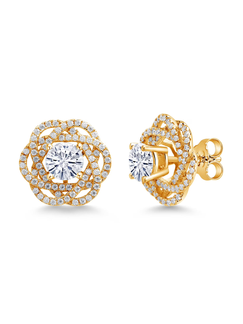 18K Yellow Gold Plated Silver White Moissanite Stud Earrings (2.32 Cttw, Round 6MM) T580448