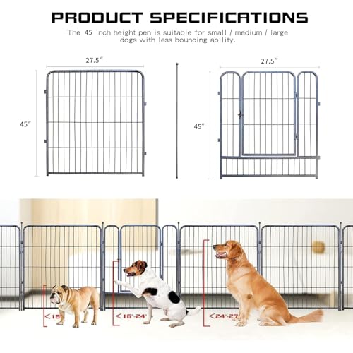 Silver Gray 8 Panels 32 inch Heavy Duty Folding Dog Playpen with Door H40712