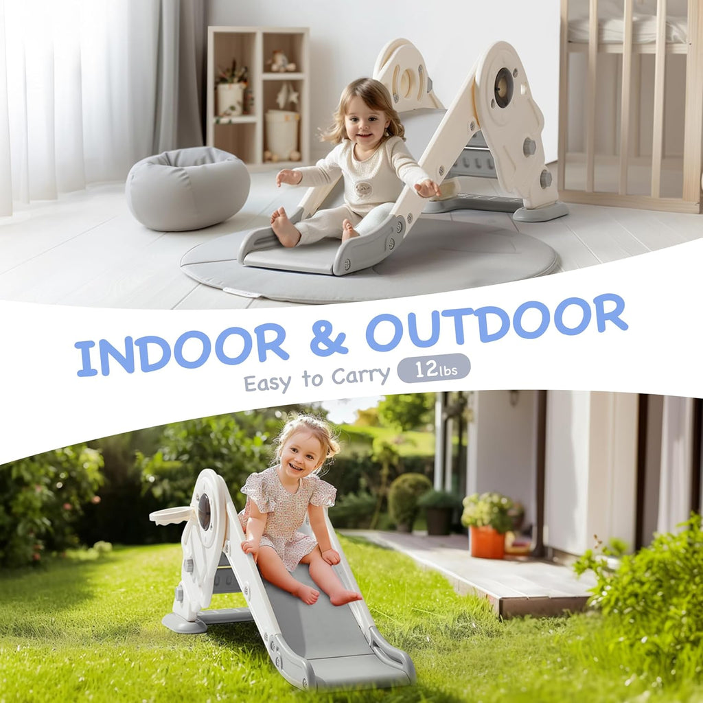 Toddler Slide Set, 2 in 1 Kids Slide with Climber and Basketball Hoop Z899