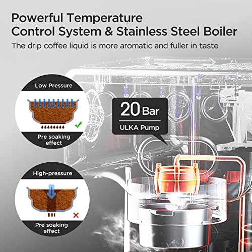 20 Bar Espresso Machine with Milk Frother Steam Wand, Stainless Steel G135983