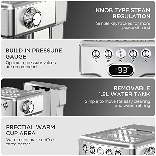 20 Bar Espresso Machine with Milk Frother Steam Wand, Stainless Steel G135983