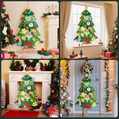 3.3FT Felt Christmas Tree with 32 Ornaments and String Lights X10367