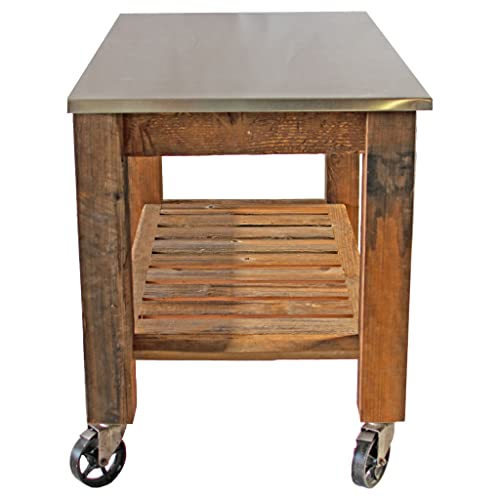 Potting Table Rolling Cart with Cast Iron Wheels Outdoor Garden Work Bench F62988