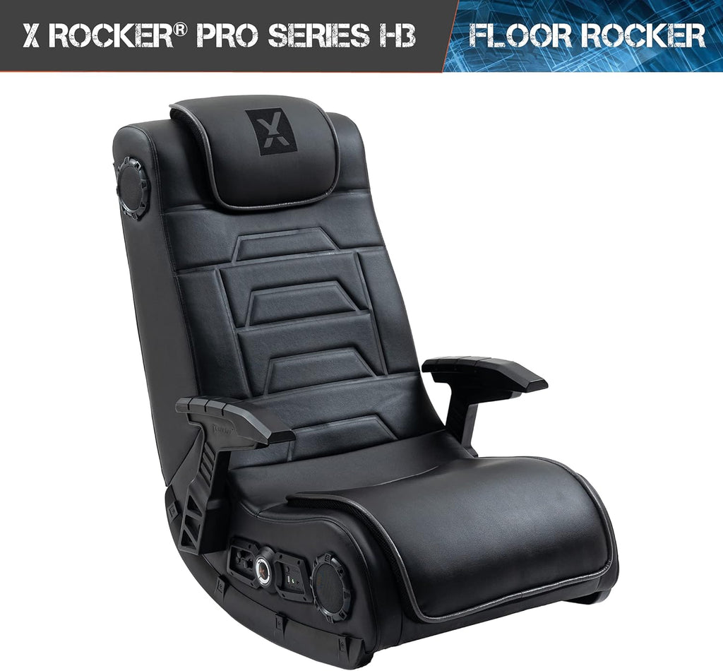 Black Leather Vibrating Floor Gaming Chair with Headrest W4751