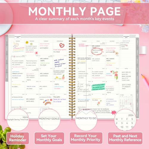 Pink 18-Month Monthly Planner, 8.5" x 11", Spiral Binding T9262