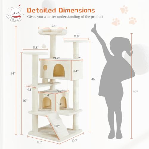 Dark Gray 54 Inches Cat Tree Tower with Scratching Post V752910
