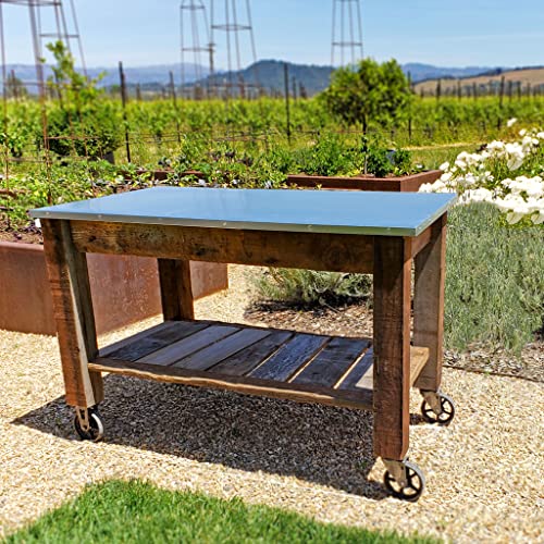 Potting Table Rolling Cart with Cast Iron Wheels Outdoor Garden Work Bench F62988