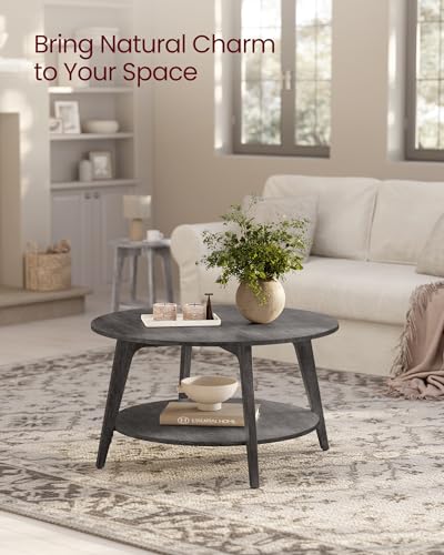 Round Coffee Table, 2 Tier, 31.5 x 17.7 Inches, Honey Brown Q5080