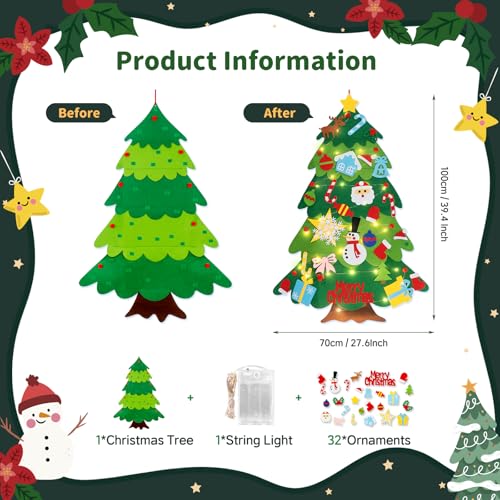 3.3FT Felt Christmas Tree with 32 Ornaments and String Lights X10367