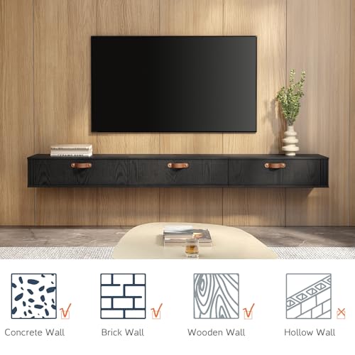 Black 70 inch Wall Mounted Wood TV Stand P66881