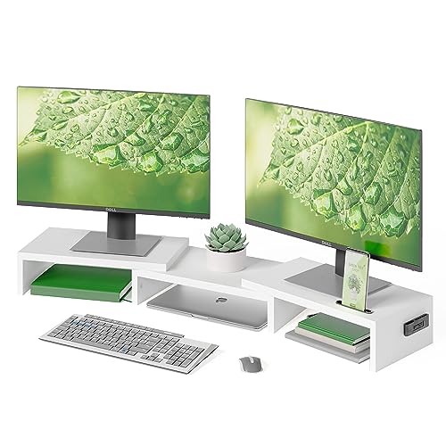 Black Dual Monitor Stand Riser with Smartphone Holder G226