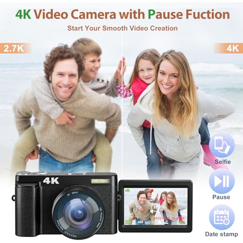 48MP 4K Digital Camera with 3'' 180° Flip Screen 16X Zoom N2723
