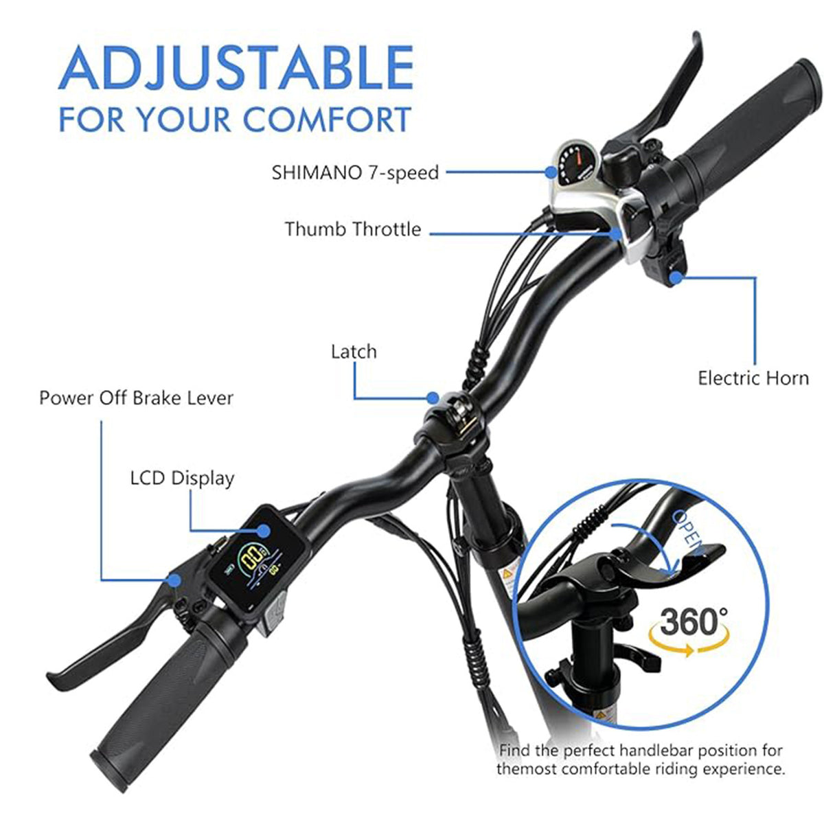 Electric Bike 20.8Ah Battery 500W 7 Speed 20 x 3.0 Fat Tire LCD Display C38019