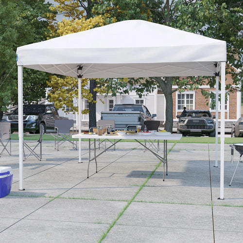 10'x10' White Pop Up Canopy Tent with Carry Bag and 6-Foot Bi-Fold Folding Table with Carrying Handle V482