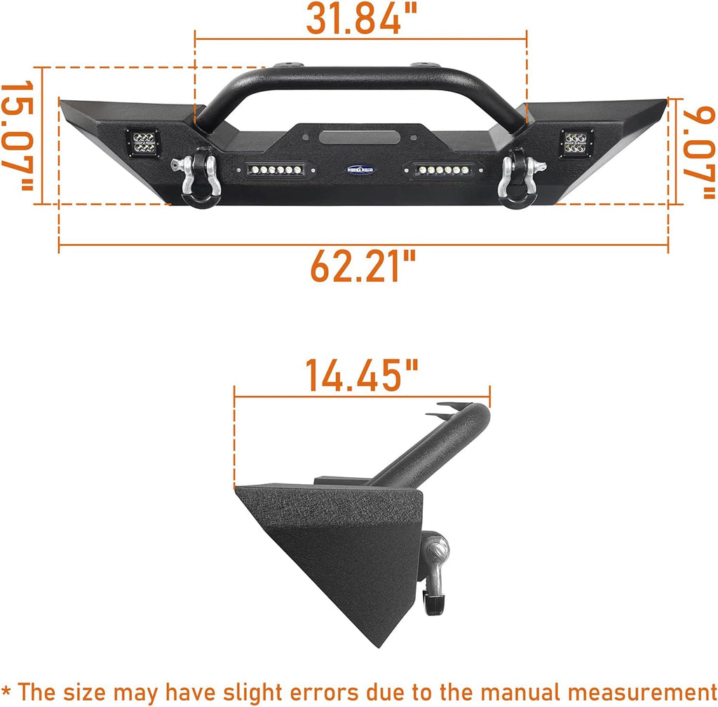 Front & Rear Bumpers Combo with Winch Plate & Spare Tire Carrier & LED Lights & D Rings A689