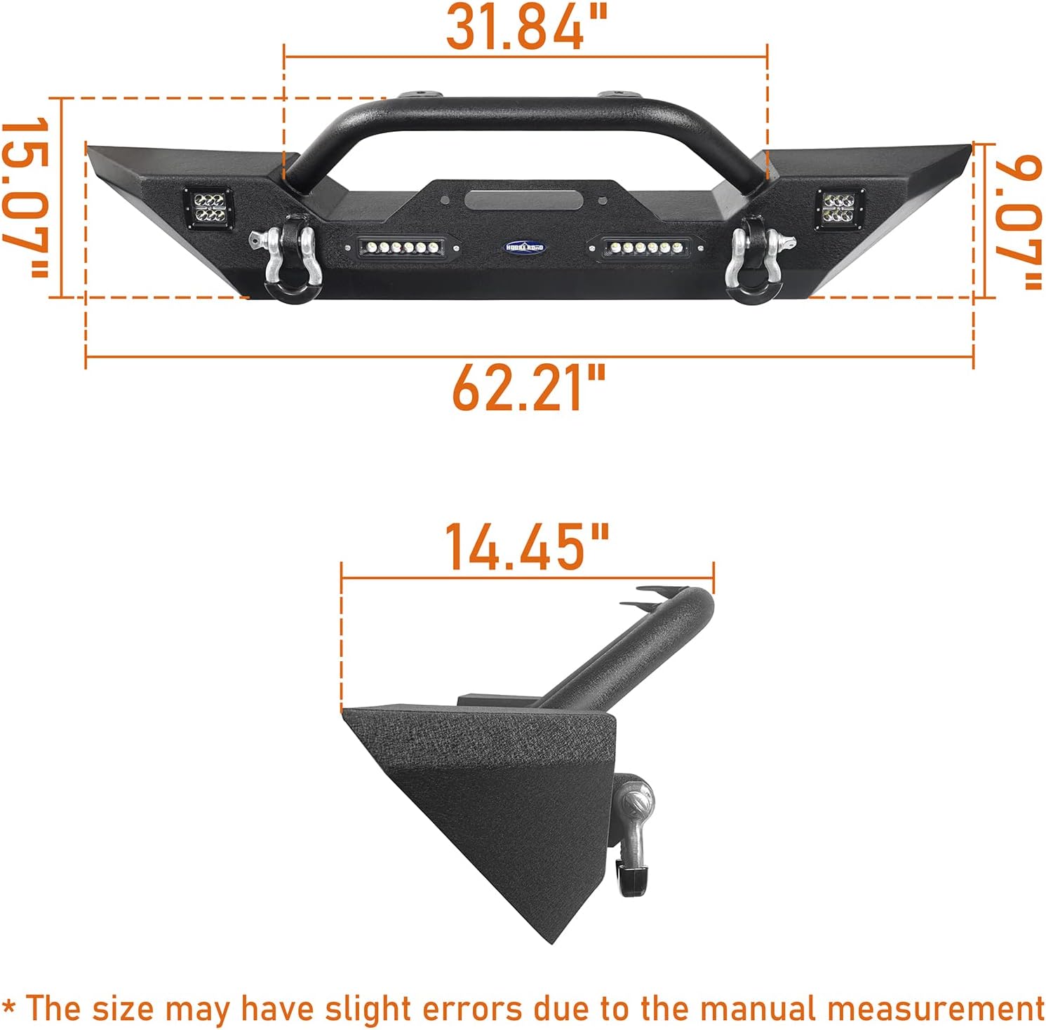 Front & Rear Bumpers Combo with Winch Plate & Spare Tire Carrier & LED Lights & D Rings A689