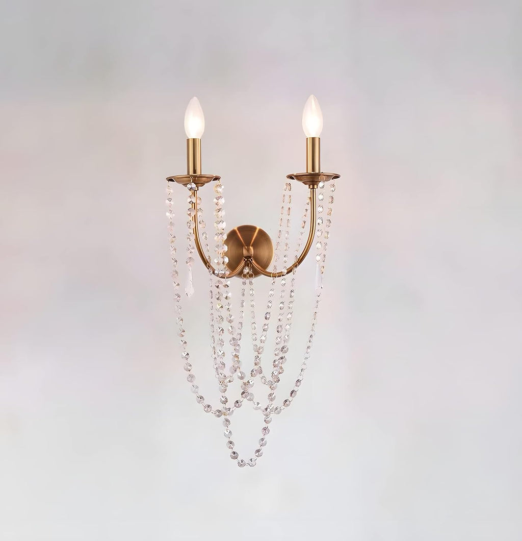 Modern Crystal Bead Wall Sconce 2 Lights Gold Metal Wall Light Fixture D1635